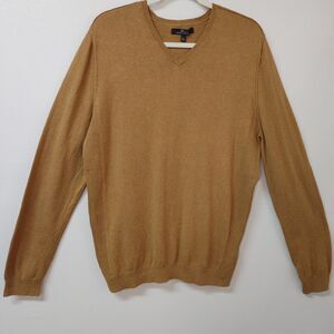 Marc Anthony Cotton Cashmere Sweater Men Large Pullover Ochre V Neck